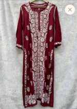 Feriha Chikankari Panel Design Modal Straight Kurta- Maroon