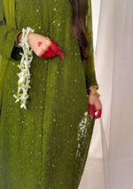 Dia Viscose Resham Jaal Chikankari Mukesh Work 3pc Set- Mehndi Green - Image 4