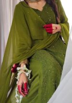 Dia Viscose Resham Jaal Chikankari Mukesh Work 3pc Set- Mehndi Green - Image 5