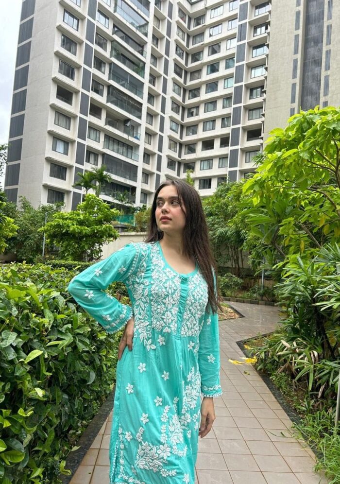 Zeeba Modal 3D Chikankari Co-ord Set- Sea Green - Image 2