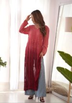 Alizah Viscose Chikankari Mukesh Work Long Kurti- Ombre Maroon - Image 3
