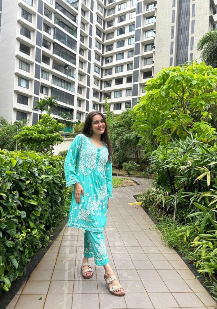Zeeba Modal 3D Chikankari Co-ord Set- Sea Green - Image 1