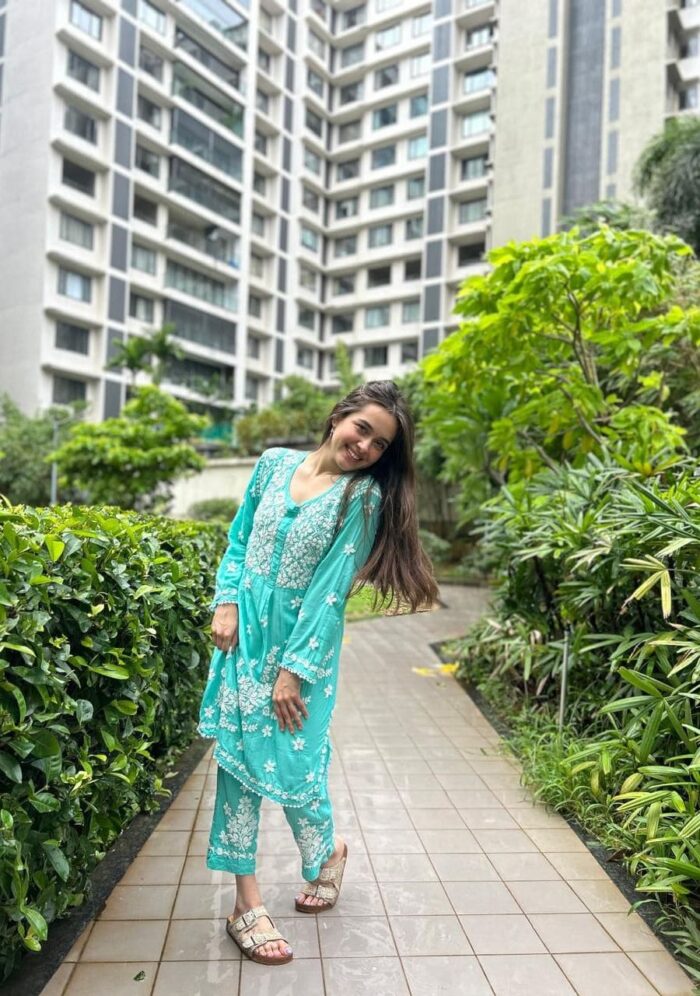 Zeeba Modal 3D Chikankari Co-ord Set- Sea Green - Image 4