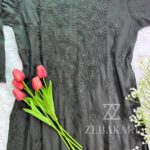Raven Dobby Cotton Chikankari Long Kurti- Black