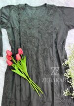 Raven Dobby Cotton Chikankari Long Kurti- Black