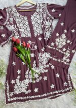 Zeeba Modal 3D Chikankari Co-ord Set- Mauve - Image 2