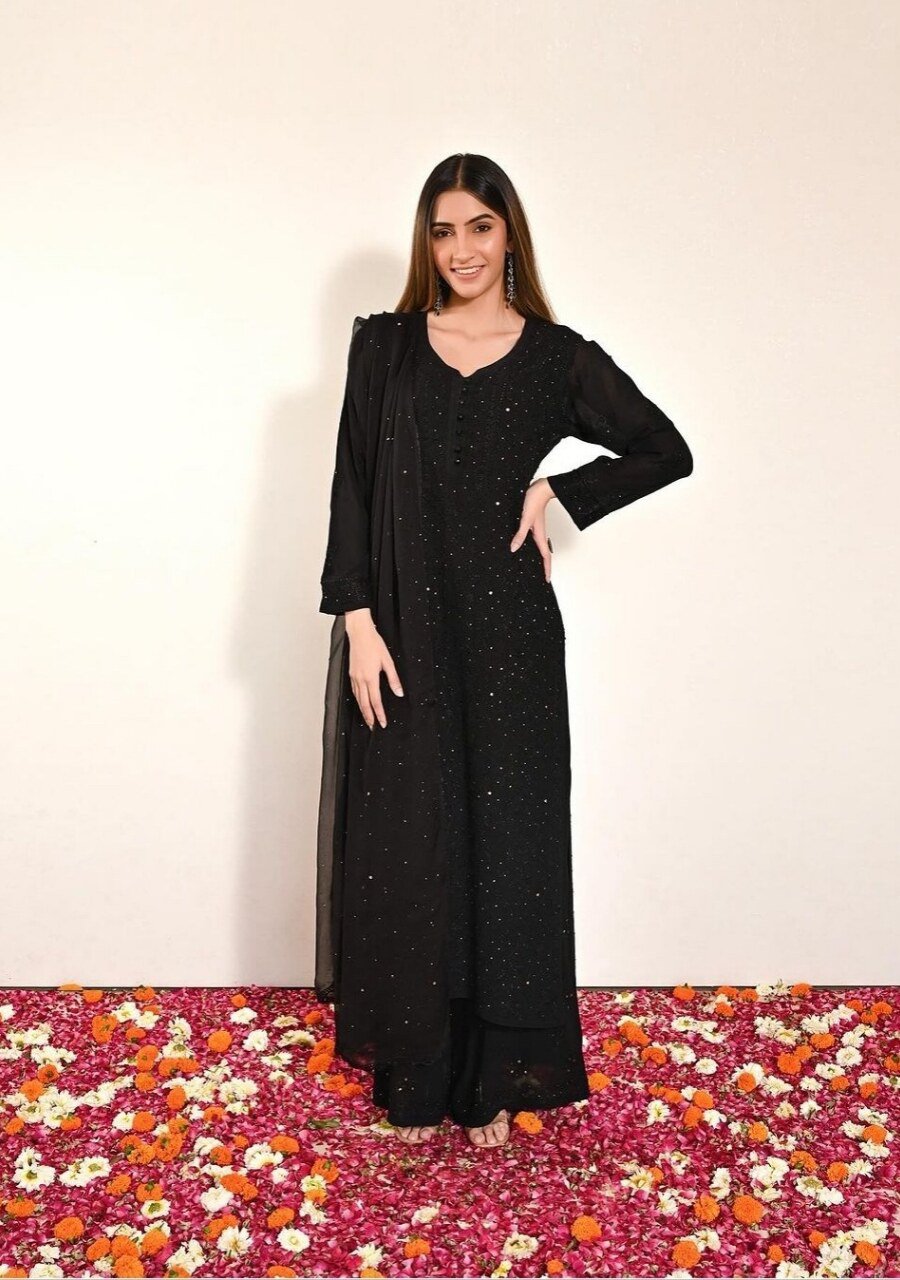 2025/09/1001440320.jpg Dia Viscose Resham Jaal Chikankari and Mukesh Work 3pc Set- Black - Image 1
