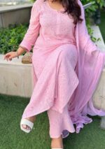 Dia Viscose Resham Jaal Chikankari and Mukesh Work 3pc Set- Baby Pink - Image 3
