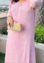 Dia Viscose Resham Jaal Chikankari and Mukesh Work 3pc Set- Baby Pink - Image 2