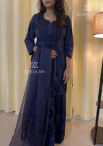 Mehrunnisa Chikankari Farshi Shalwar Suit- Navy Blue - Image 5