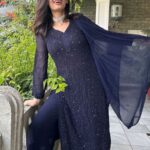 Dia Viscose Resham Jaal Chikankari and Mukesh Work 3pc Set- Navy Blue