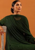 Dia Viscose Resham Jaal Chikankari and Mukesh Work 3pc Set- Bottle Green - Image 2