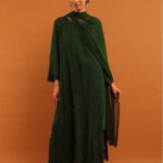 Dia Viscose Resham Jaal Chikankari and Mukesh Work 3pc Set- Bottle Green