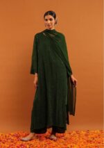 Dia Viscose Resham Jaal Chikankari and Mukesh Work 3pc Set- Bottle Green