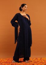 Dia Viscose Resham Jaal Chikankari and Mukesh Work 3pc Set- Navy Blue - Image 2