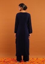 Dia Viscose Resham Jaal Chikankari and Mukesh Work 3pc Set- Navy Blue - Image 5