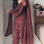 Nikhat Viscose Chikankari and Mukesh Work 3pc Set- Brown