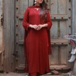 Inayat Viscose Resham Jaal Chikankari Work 3pc Set- Cherry Maroon