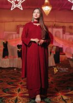 Dia Viscose Resham Jaal Chikankari Work 3pc Set- Cherry Maroon - Image 5