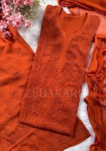 Inayat Viscose Resham Jaal Chikankari Work 3pc Set- Rusted Brick - Image 2