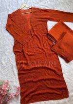 Inayat Viscose Resham Jaal Chikankari Work 3pc Set- Rusted Brick - Image 9