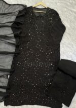 Dia Viscose Resham Jaal Chikankari and Mukesh Work 3pc Set- Black - Image 3