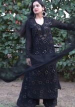 Dia Viscose Resham Jaal Chikankari and Mukesh Work 3pc Set- Black