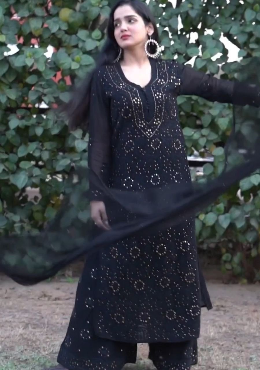 2025/09/1001998235.jpg Dia Viscose Resham Jaal Chikankari and Mukesh Work 3pc Set- Black - Image 1