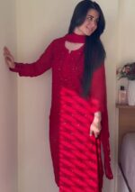 Dia Viscose Resham Jaal Chikankari and Mukesh Work 3pc Set- Rose Red - Image 2