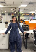 Mehrunnisa Chikankari Farshi Shalwar Suit- Navy Blue - Image 2