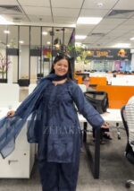 Mehrunnisa Chikankari Farshi Shalwar Suit- Navy Blue