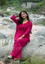 Mehrunnisa Chikankari Farshi Shalwar Suit - Hot Pink - Image 3