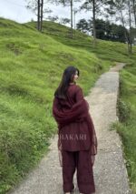 Mehrunnisa Chikankari Farshi Shalwar Suit- Mocha Brown - Image 6