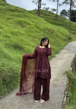 Mehrunnisa Chikankari Farshi Shalwar Suit- Mocha Brown - Image 5