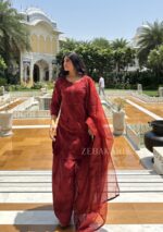 Mehrunnisa Chikankari Farshi Shalwar Suit- Maroon - Image 8