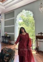 Mehrunnisa Chikankari Farshi Shalwar Suit- Maroon - Image 10
