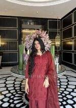 Mehrunnisa Chikankari Farshi Shalwar Suit- Maroon - Image 3