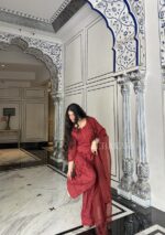 Mehrunnisa Chikankari Farshi Shalwar Suit- Maroon - Image 2