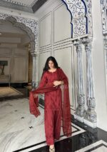 Mehrunnisa Chikankari Farshi Shalwar Suit- Maroon - Image 11
