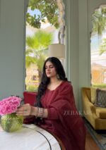 Mehrunnisa Chikankari Farshi Shalwar Suit- Maroon - Image 7