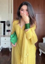 Dia Viscose Resham Jaal Chikankari and Mukesh Work 3pc Set- Yellow - Image 2