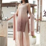 Layla Viscose Chikankari Strappy Short Kurti Gharara Set- Ombre Mauve