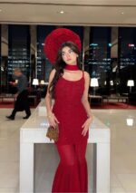 Layla Viscose Chikankari Strappy Short Kurti Gharara Set- Scarlet Red