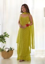 Anushka Strappy Chikankari and Mukaish Ring Work Long Kurti- Single shade - Image 14