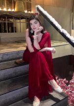 Layla Viscose Chikankari Strappy Short Kurti Gharara Set- Scarlet Red - Image 4