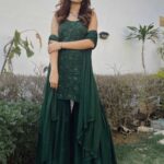 Layla Viscose Chikankari Strappy Short Kurti Gharara Set- Bottle Green