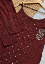 Anushka Strappy Viscose Chikankari and Ring Mukesh Work 3pc Set - Image 10