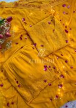 Layla Viscose Chikankari Strappy Short Kurti Gharara Set- Mustard Yellow - Image 3
