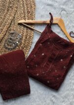 Anushka Strappy Viscose Chikankari and Ring Mukesh Work 3pc Set - Image 9