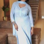 Dia Viscose Resham Jaal Chikankari and Mukesh Work 3pc Set- Sky Blue